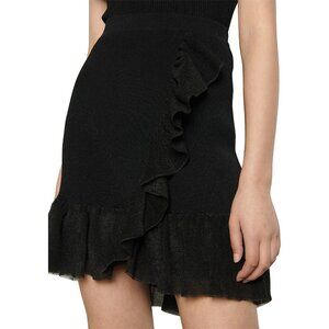 SANDRO Laurene High Waist Knitted Mini Skirt Ruffle Trim Size S Fitted